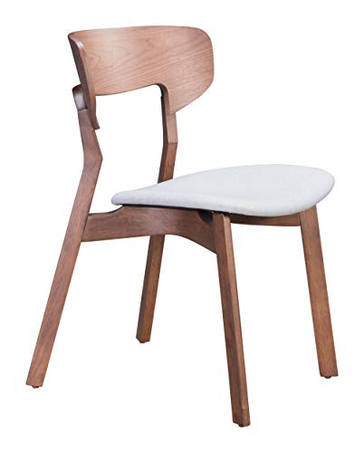 HomeRoots Poly Linen, Wood Veneer, Rubberwood 20.1' x 22' x 30.5' Walnut & Light Gray, Rubberwood, Dining Chair - Set of 2