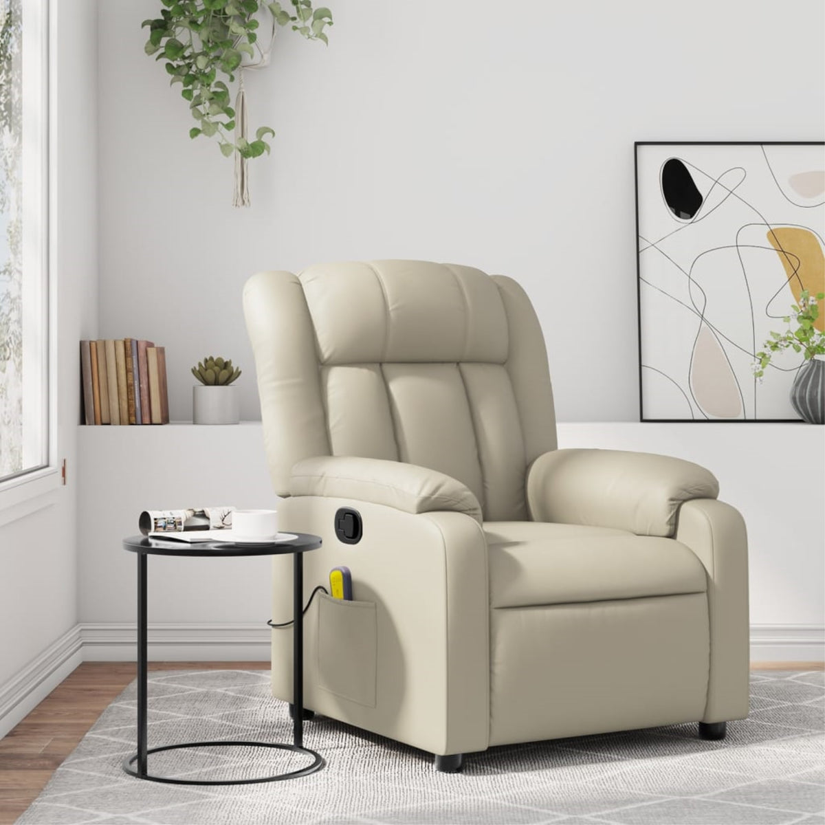 vidaXL Massage Recliner Chair Cream Faux Leather