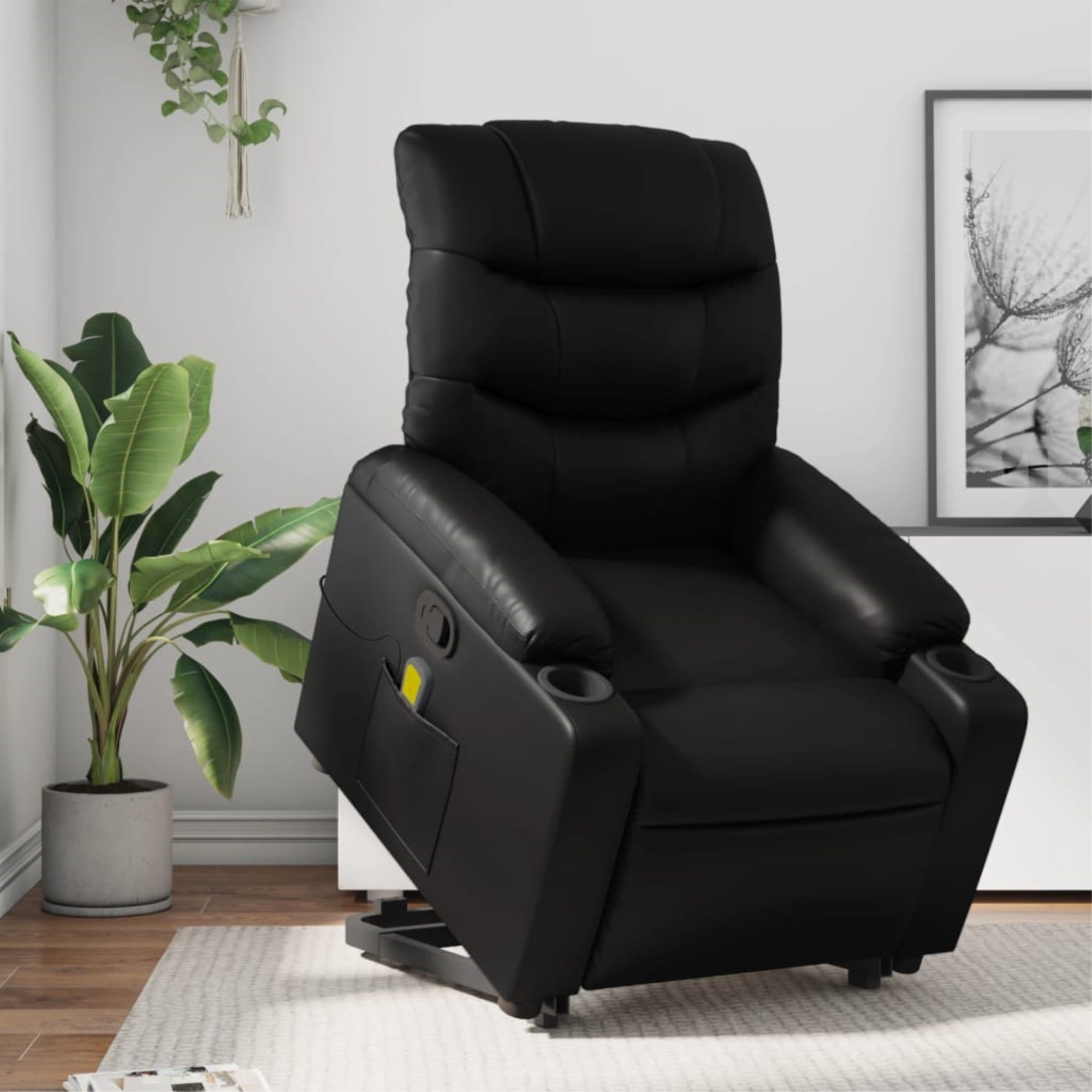 vidaXL Black Fabric Electric Stand up Massage Recliner Chair - Thumbnail 3