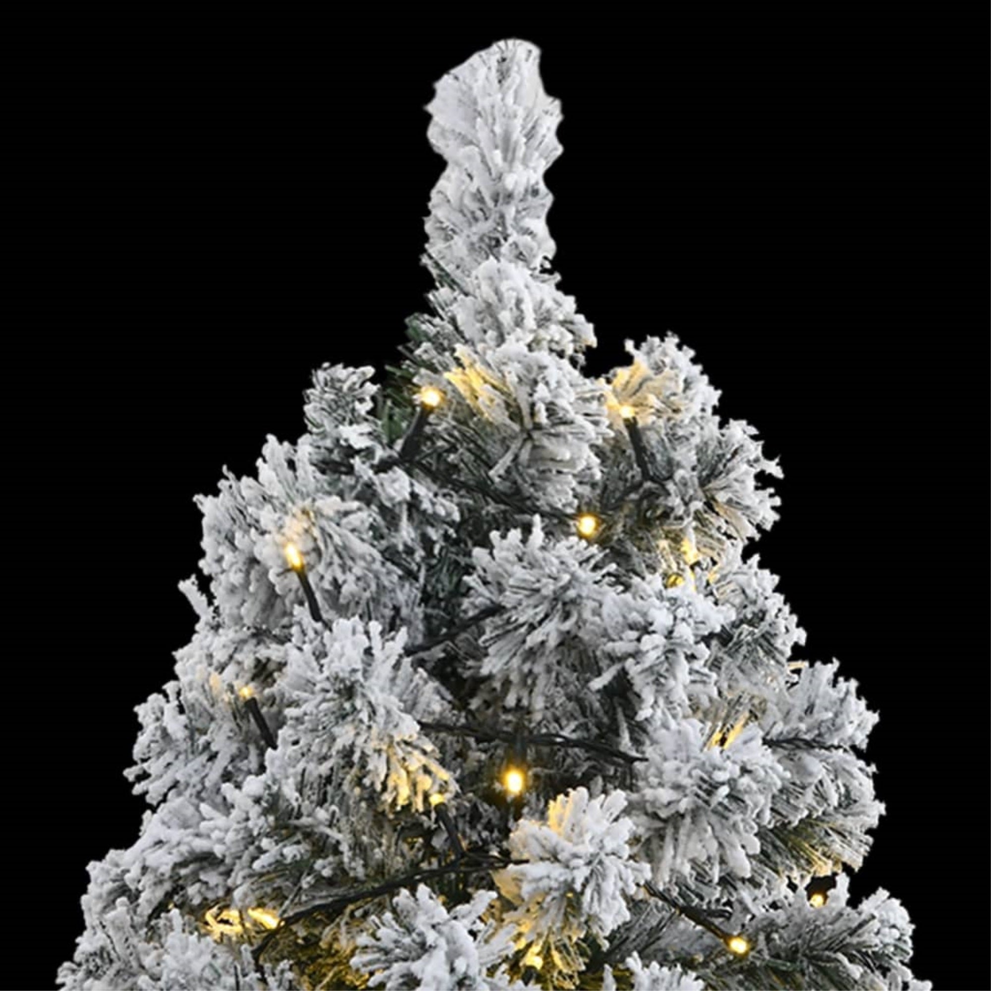 Vidaxl Artificial Hinged Christmas Tree 82.7&quot; - Green With Flocked Snow & Warm White 300 Leds, Pvc & Iron Construction, Easy Switch Lighting Modes, Stable Stand