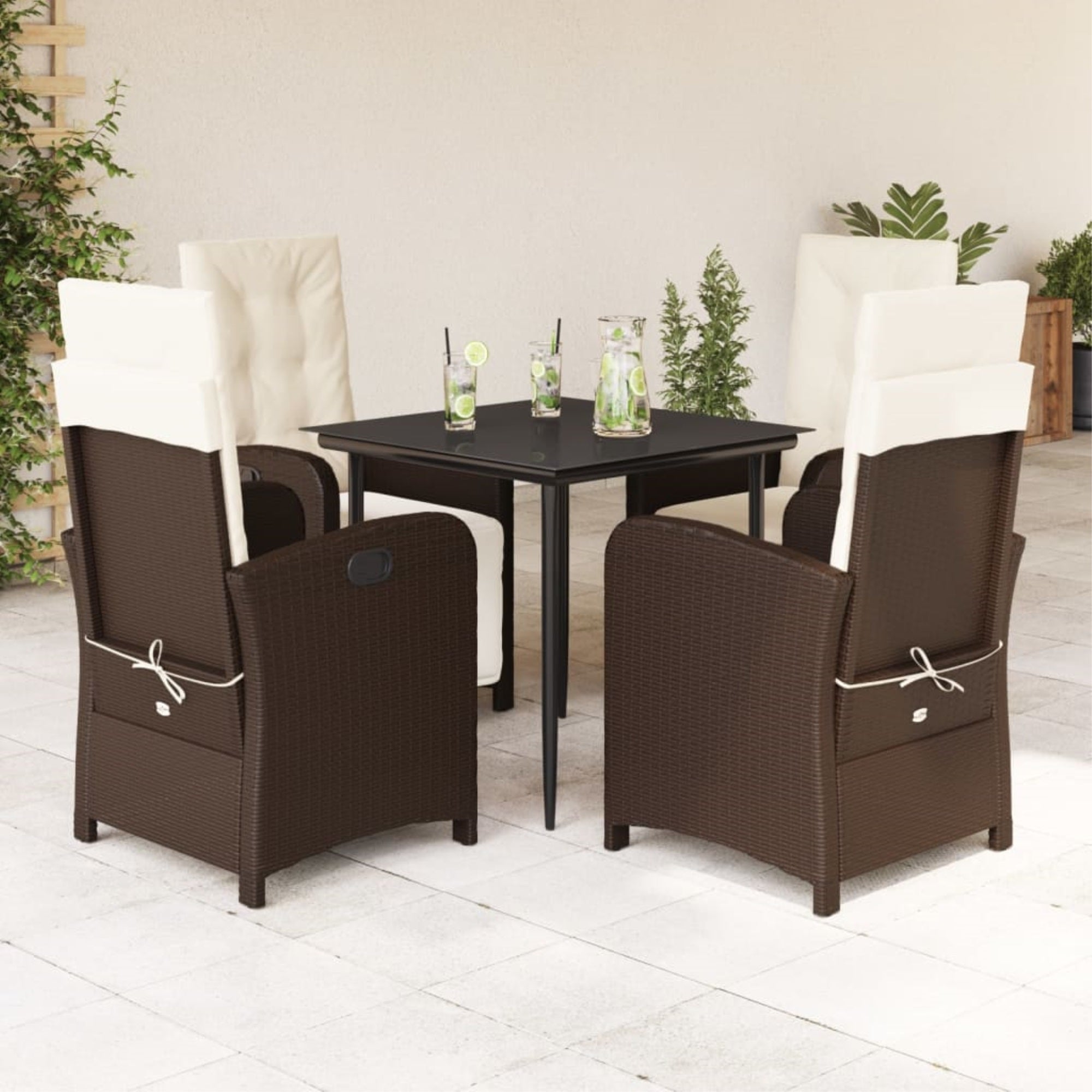 vidaXL 5 Piece Patio Dining Set with Cushions Brown Poly Rattan