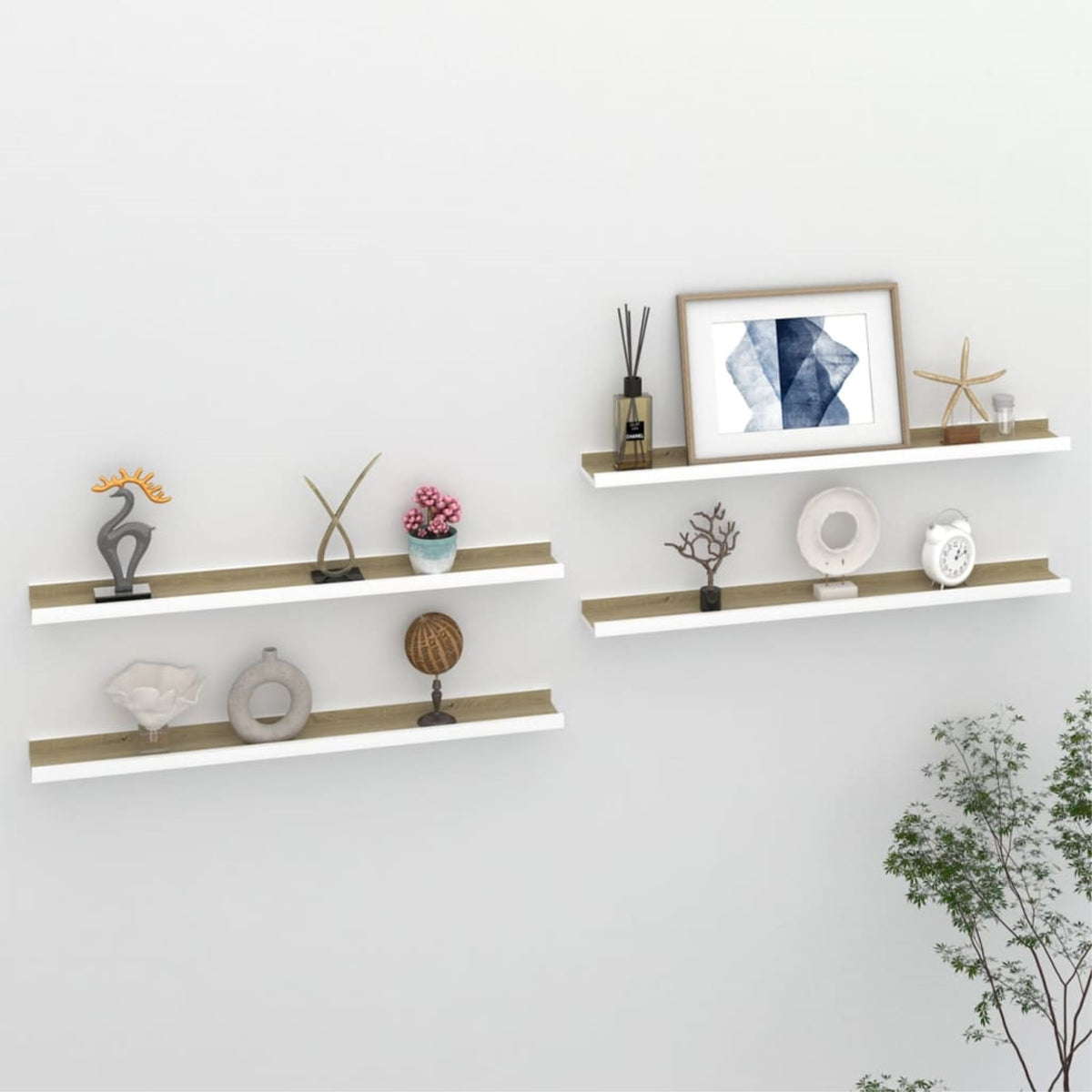 Vidaxl Wall Shelves 4 Pcs White And Sonoma Oak 31.5 Inch X3.5 Inch X1.2 Inch