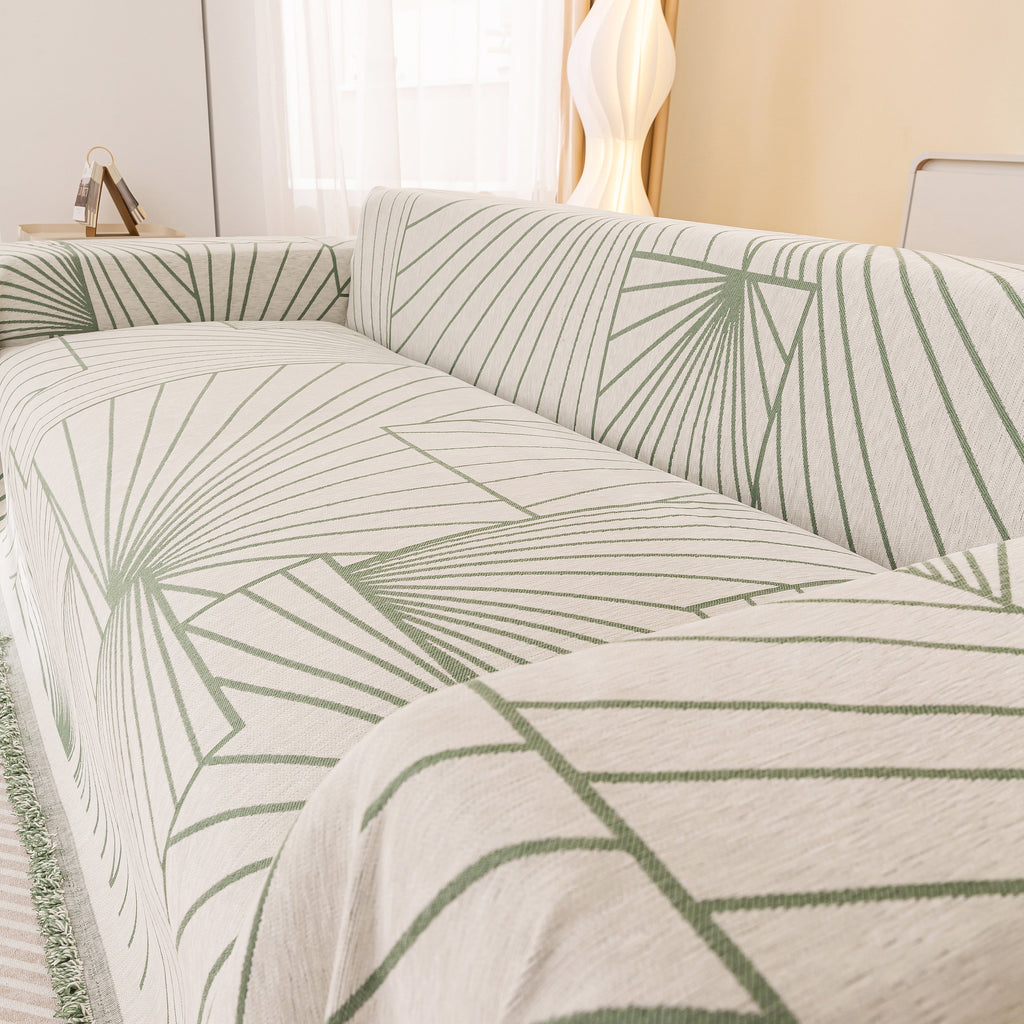 Modern Minimalist Chenille Line Pattern Sofa Cover, Dust and Scratch Resistant Throw Blankets for Couch