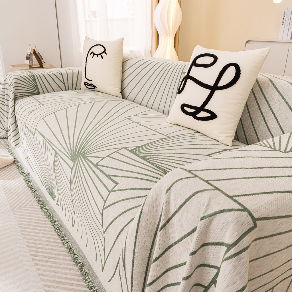 Modern Minimalist Chenille Line Pattern Sofa Cover, Dust and Scratch Resistant Throw Blankets for Couch