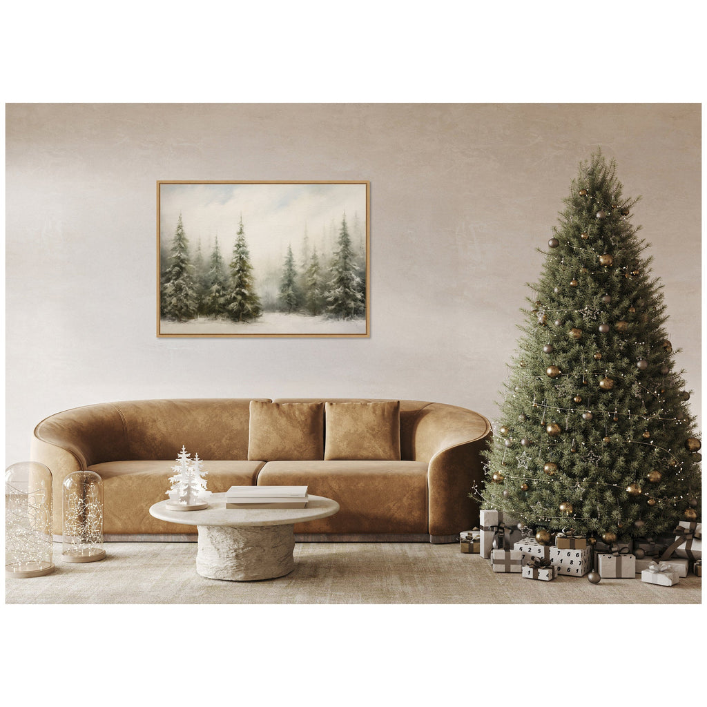 Sylvie Framed Canvas Traditional Snowy Forest Landscape by The Creative Bunch Studio