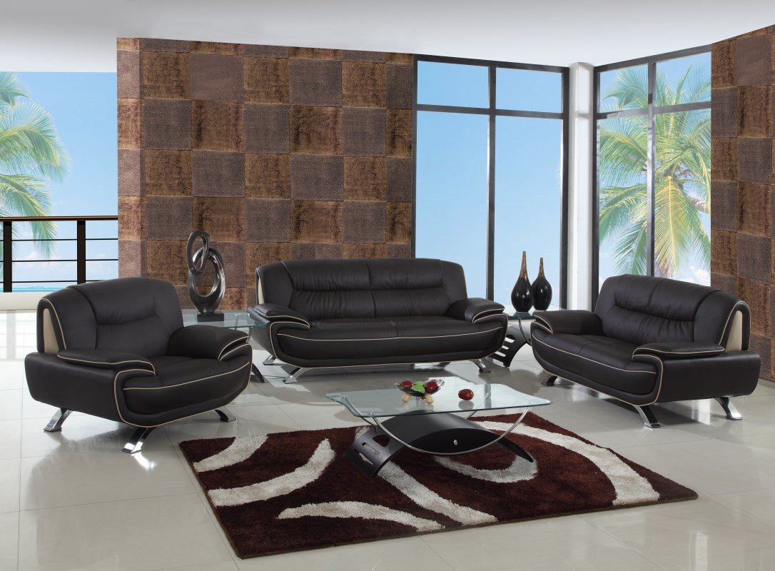 110 Sleek Brown Sofa Set