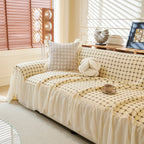 Grid Textured Sofa Cover with Sheer Ruffle Skirt, Pet-Friendly Sofa Throw Slipcover