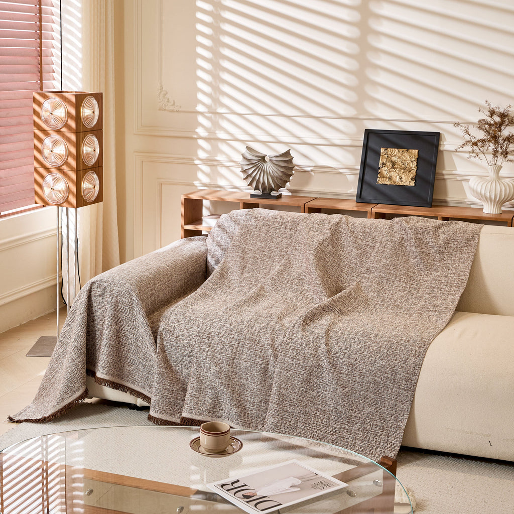 Linen-Look Textured Couch Throw Cover, Breathable Sofa Blanket & Furniture Protector