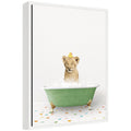 Sylvie Lion Cub in Green Bathtub on Colored Tile Framed Canvas by Amy Peterson