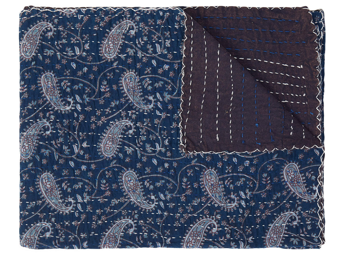 HomeRoots 332338 Kantha Embroidered 50' x 70' Cotton Throw Blanket for Bed, Couch and Sofa - Multicolor