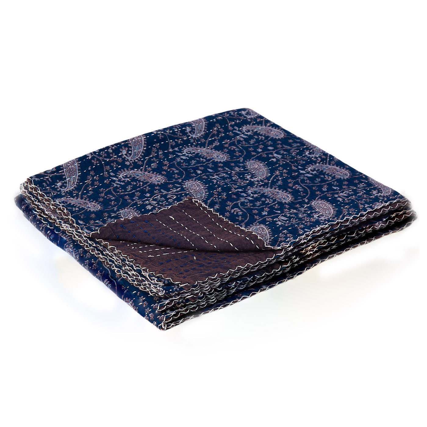 HomeRoots 332338 Kantha Embroidered 50' x 70' Cotton Throw Blanket for Bed, Couch and Sofa - Multicolor