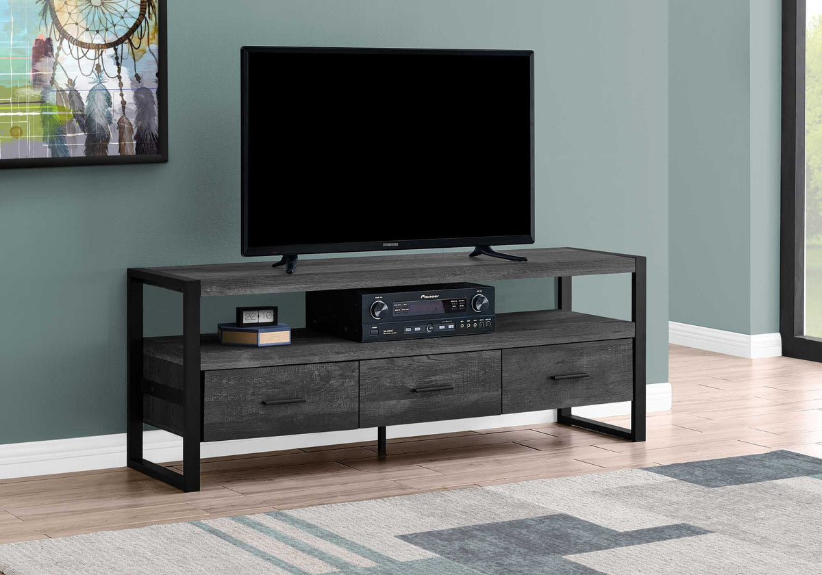 21.75'' Black Particle Board Hollow Core & Black Metal Tv Stand With 3 Drawers