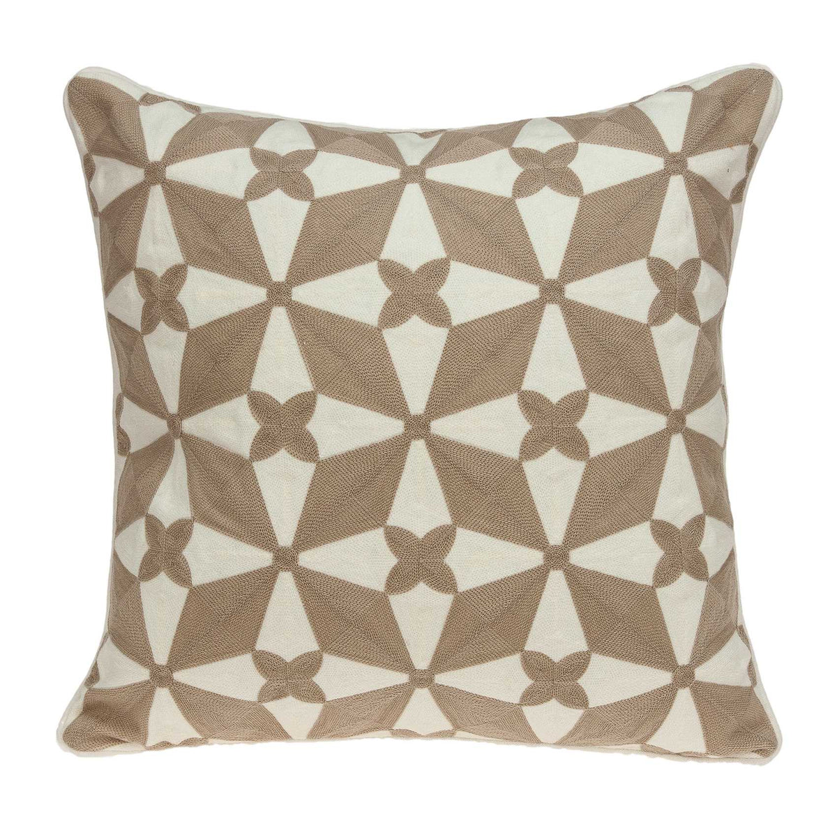 20'' X 7'' X 20'' Transitional Beige And White Cotton Pillow Cover With Poly Insert