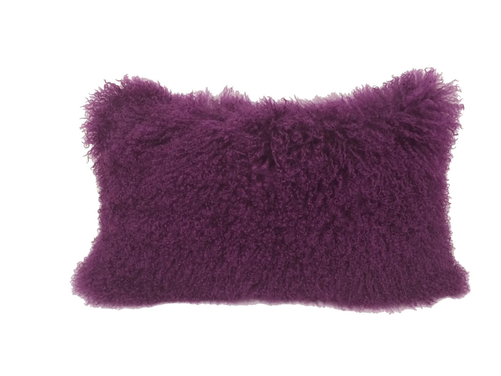 17 Purple Genuine Tibetan Lamb Fur Pillow With Microsuede Backing