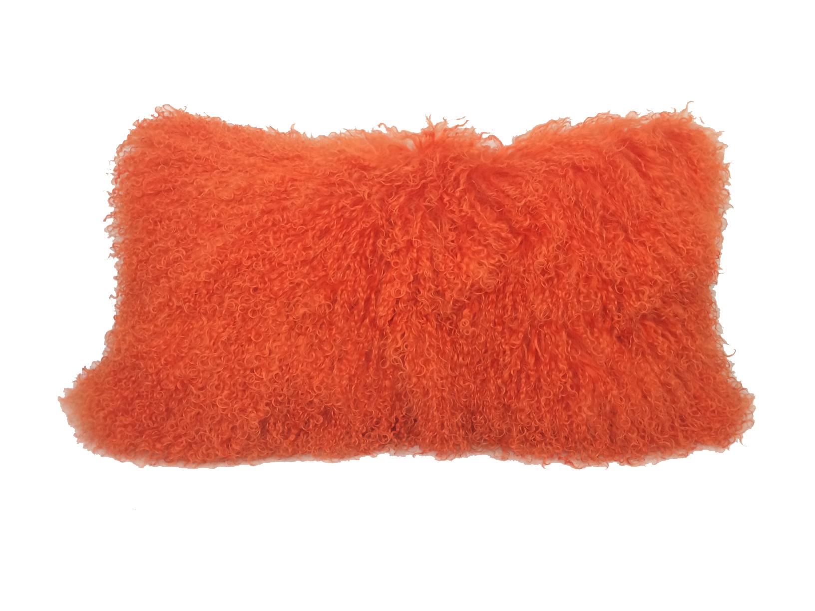 17 Orange Genuine Tibetan Lamb Fur Pillow With Microsuede Backing