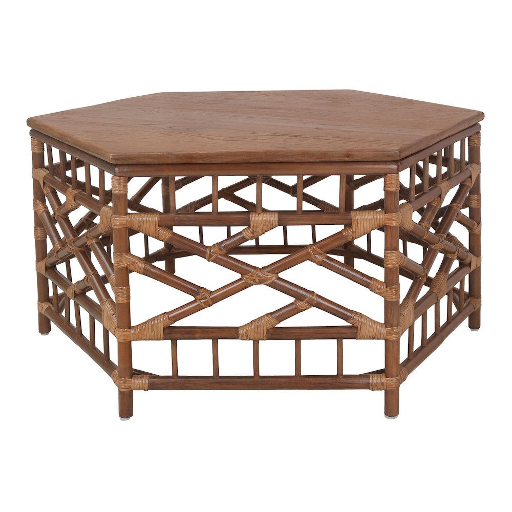 Kano Coffee Table  Cane Brown Rattan Base  Wood Top