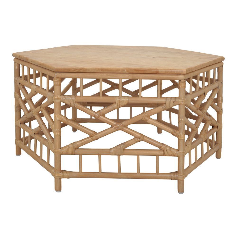 Kano Coffee Table  Natural Wheat Rattan Base  Wood Top