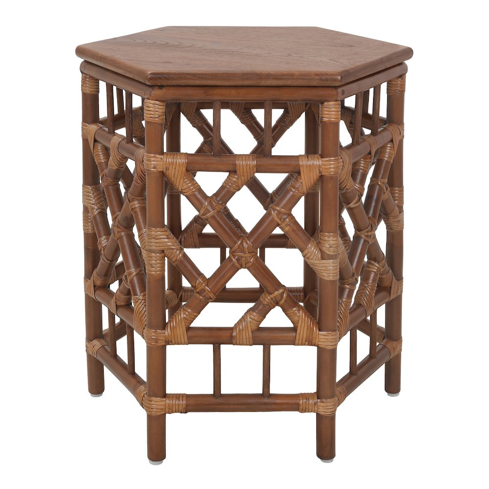 Kano Accent Table  Cane Brown Rattan Base  Wood Top