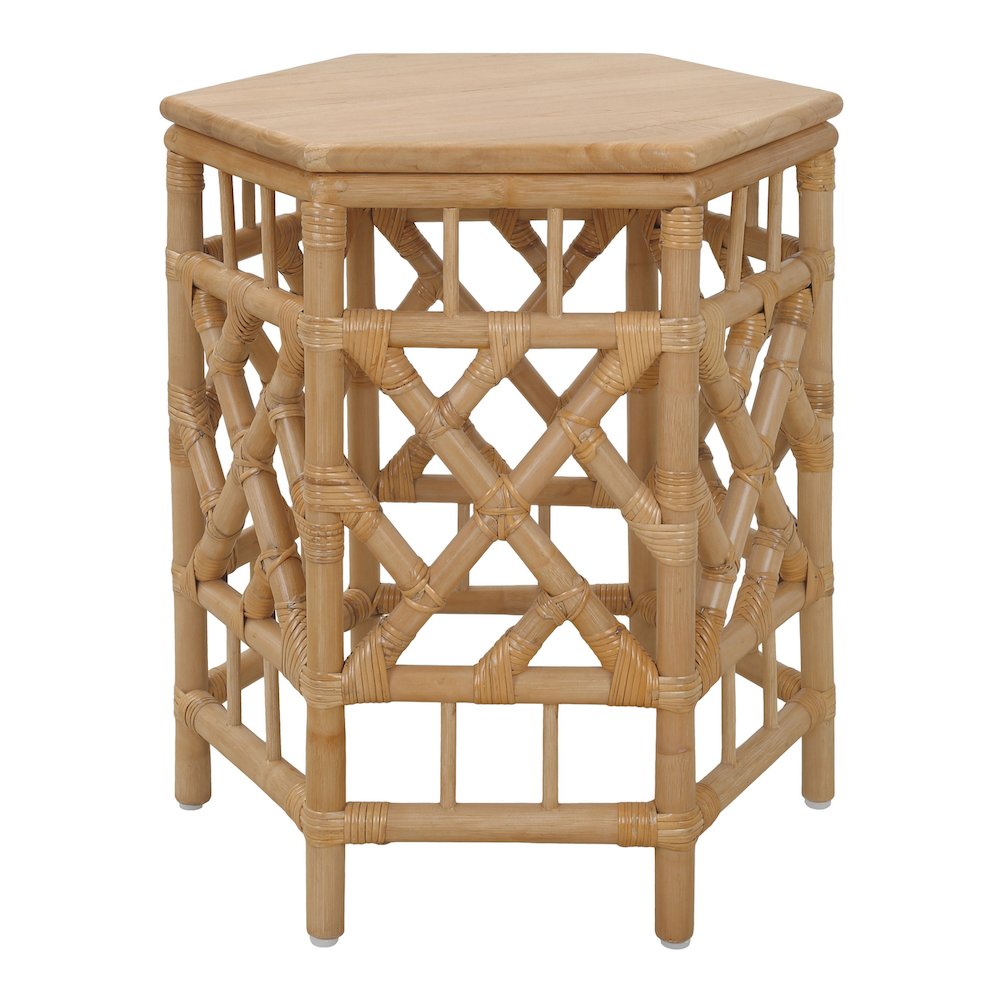 Kano Accent Table  Natural Wheat Rattan Base  Wood Top