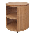 Zayn Accent Table  Honey Rattan Base  Wood Top