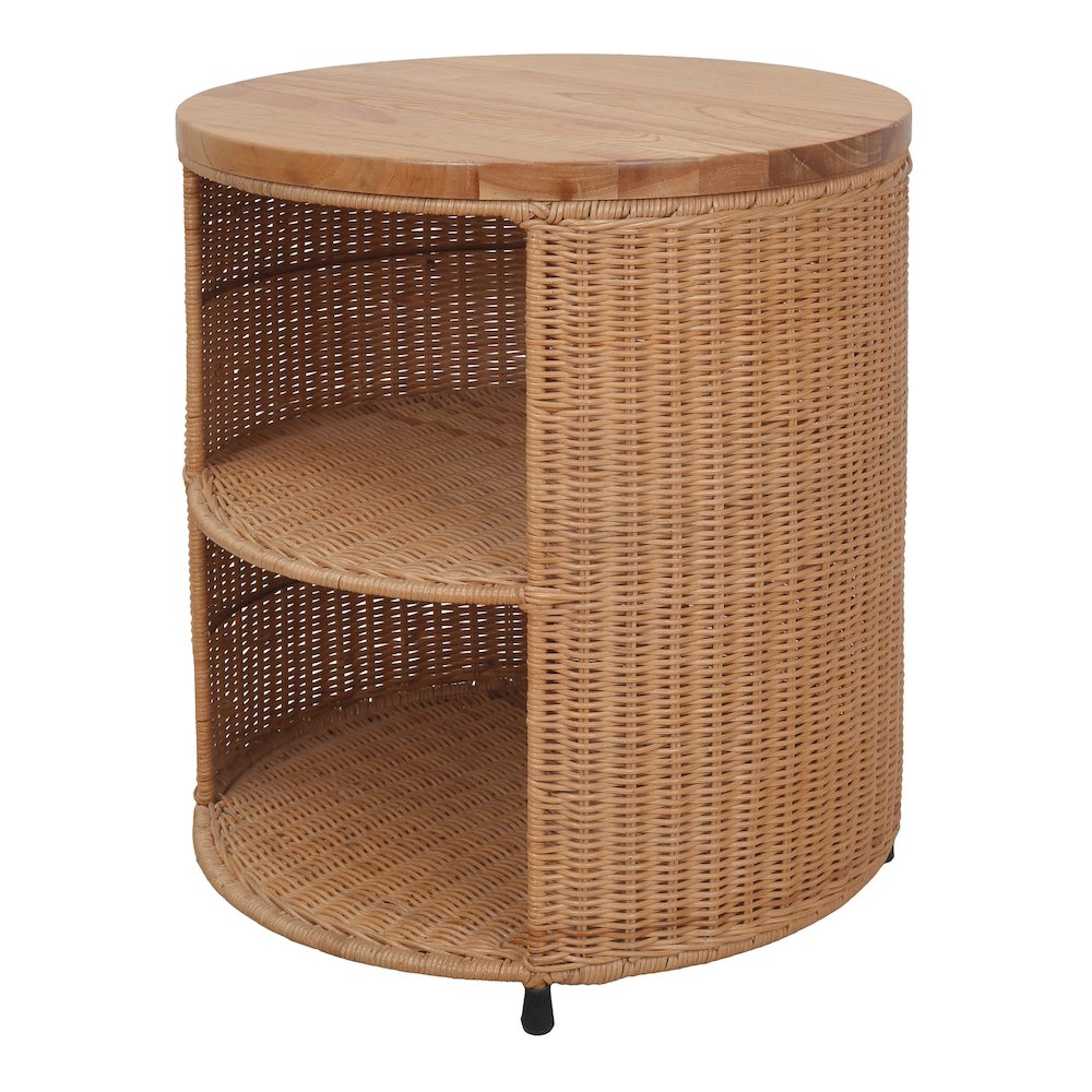 Zayn Accent Table  Honey Rattan Base  Wood Top
