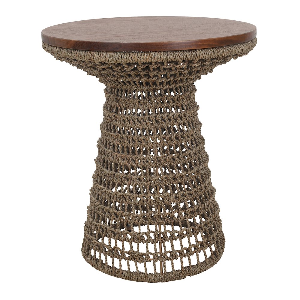Calyx Accent Table  Natural Straw Seagrass Base  Brown Wood Top