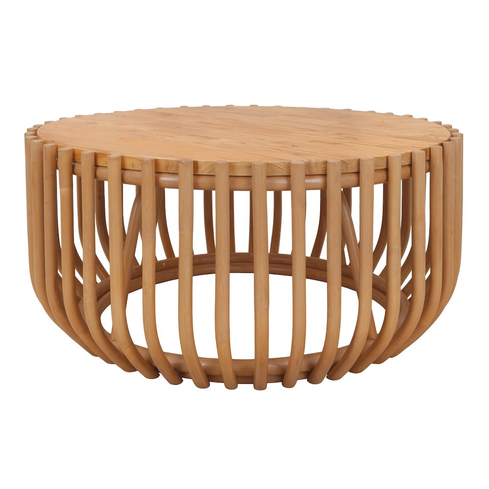 Bexa Coffee Table  Honey Rattan Base  Wood Top