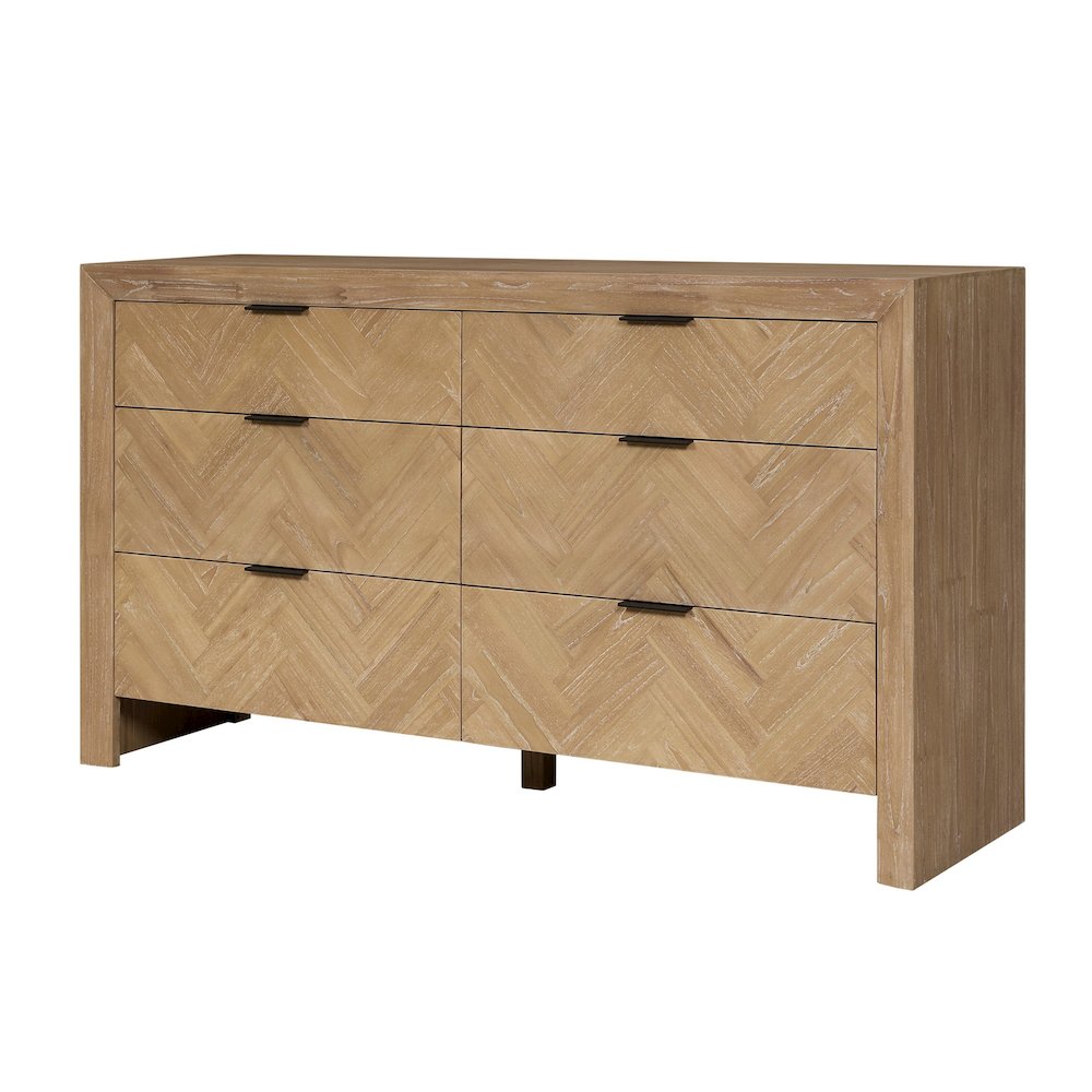 Kingston Herringbone 6Drawer Dresser  Light Natural