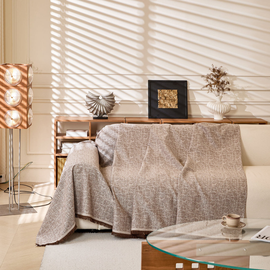 Linen-Look Textured Couch Throw Cover, Breathable Sofa Blanket & Furniture Protector