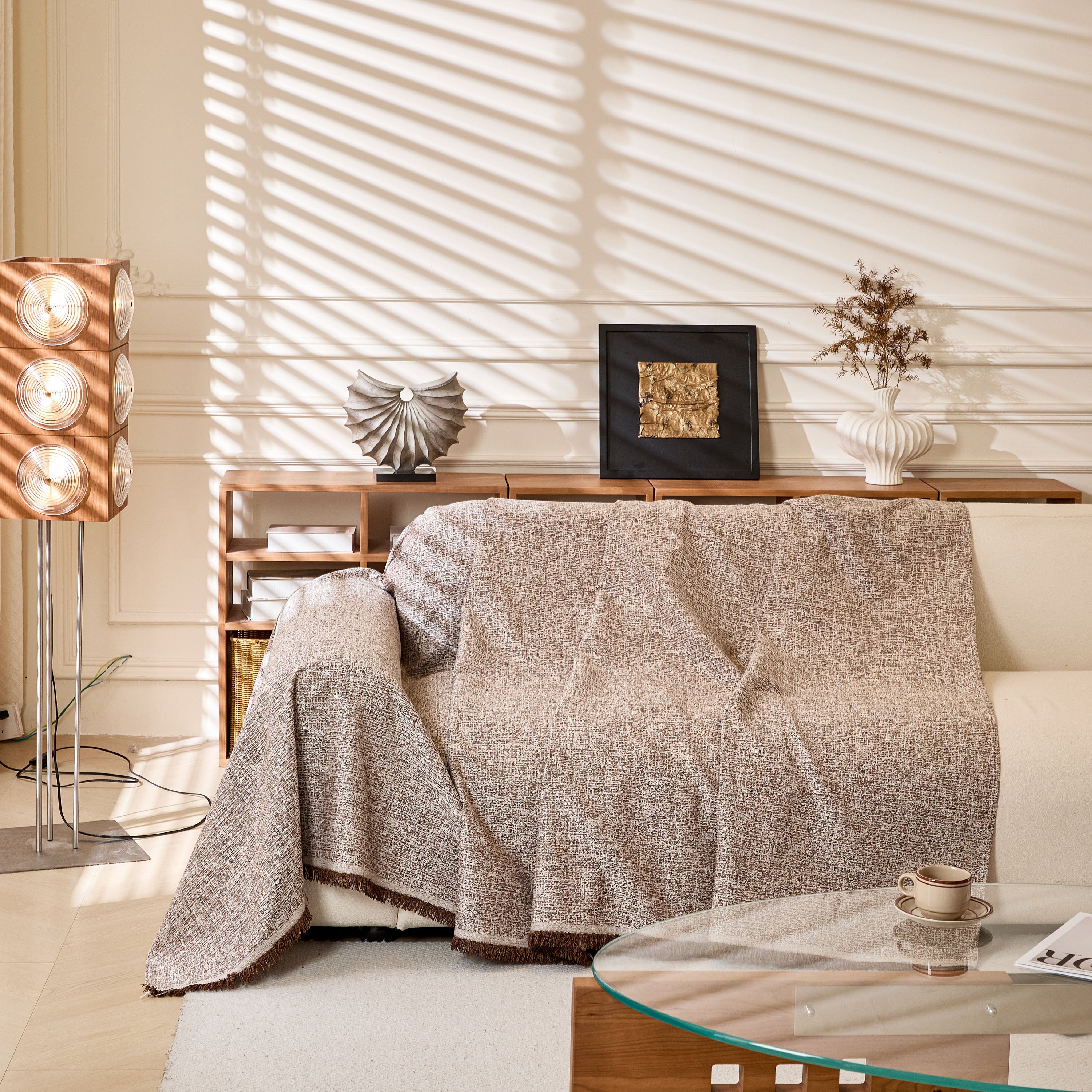 Linen-Look Textured Couch Throw Cover, Breathable Sofa Blanket & Furniture Protector