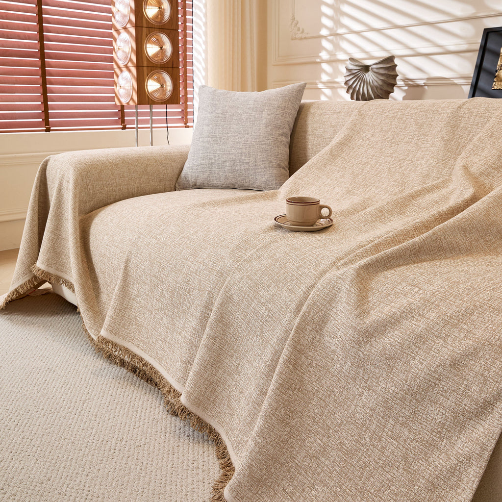 Linen-Look Textured Couch Throw Cover, Breathable Sofa Blanket & Furniture Protector
