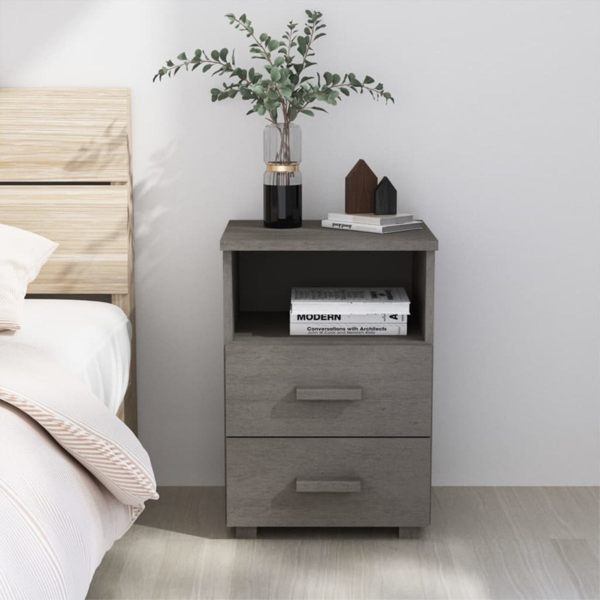 vidaXL Bedside Cabinet Light Gray 15.7''x13.8''x24.4'' Solid Wood Pine