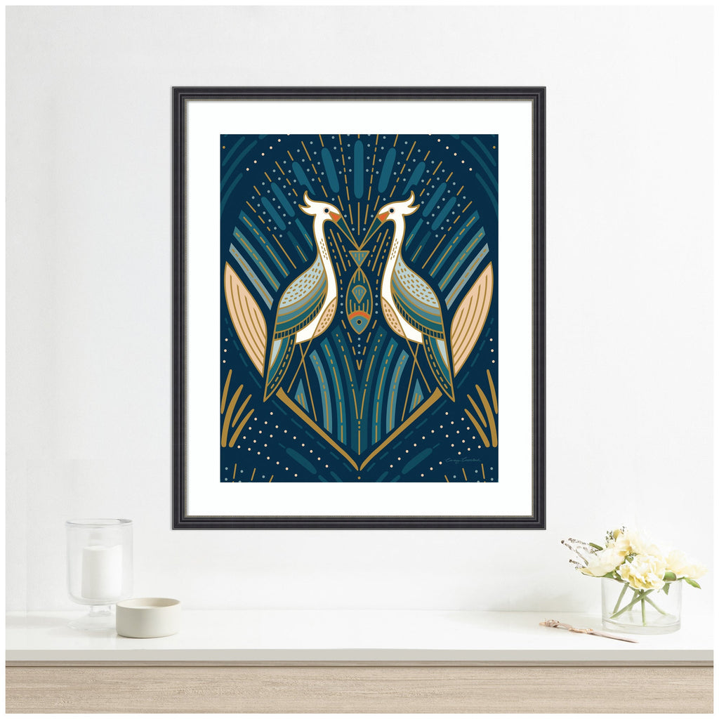 Framed Art Art Deco Herons Blue by Carey Copeland