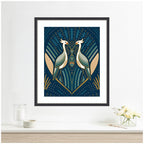 Framed Art Art Deco Herons Blue by Carey Copeland