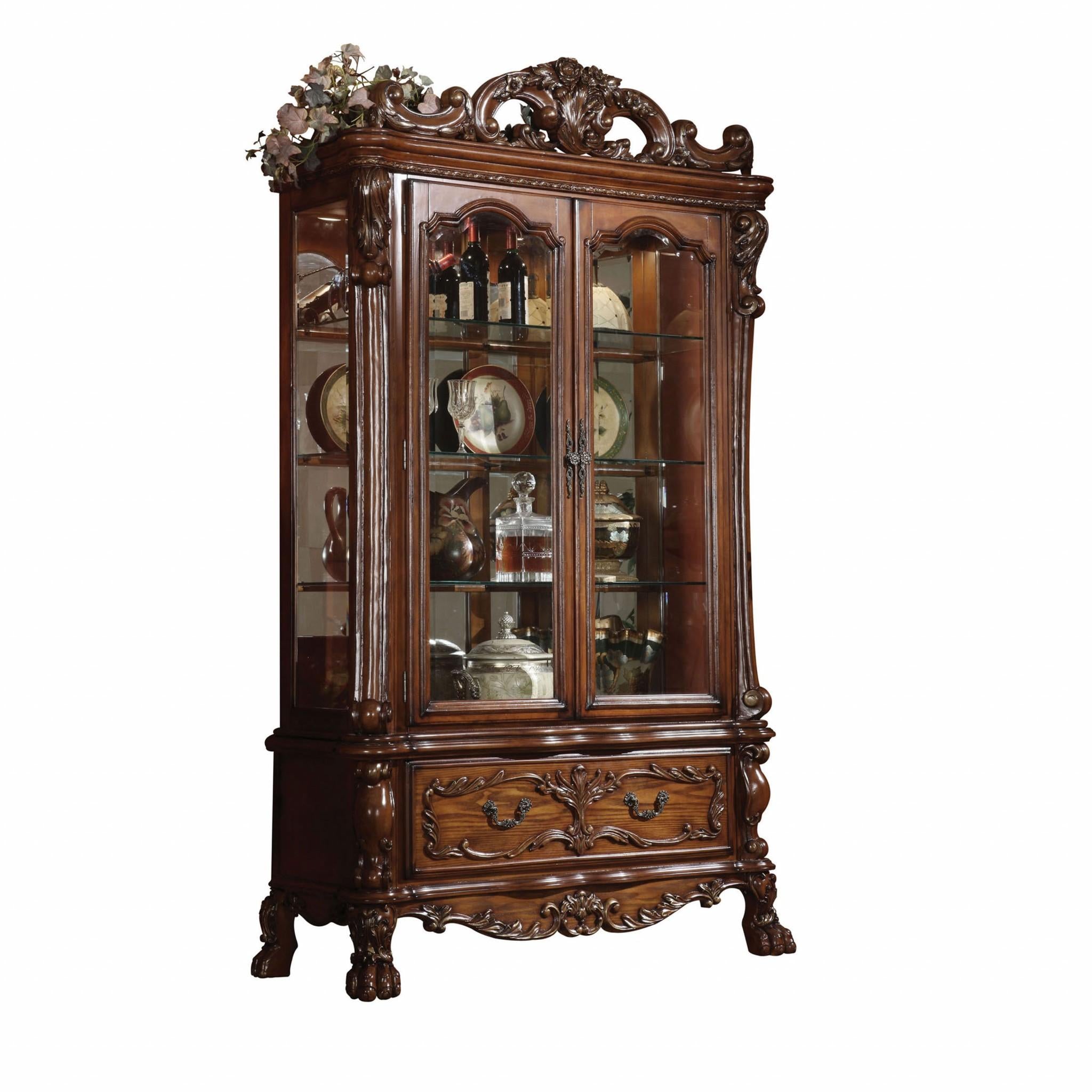 20 X 51 X 89 Cherry Oak Wood Poly Resin Glass Curio Cabinet