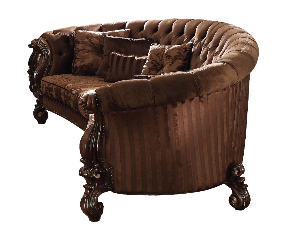 55 X 109 X 39 Brown Velvet Cherry Oak Upholstery Poly Resin Sofa W5 Pillows