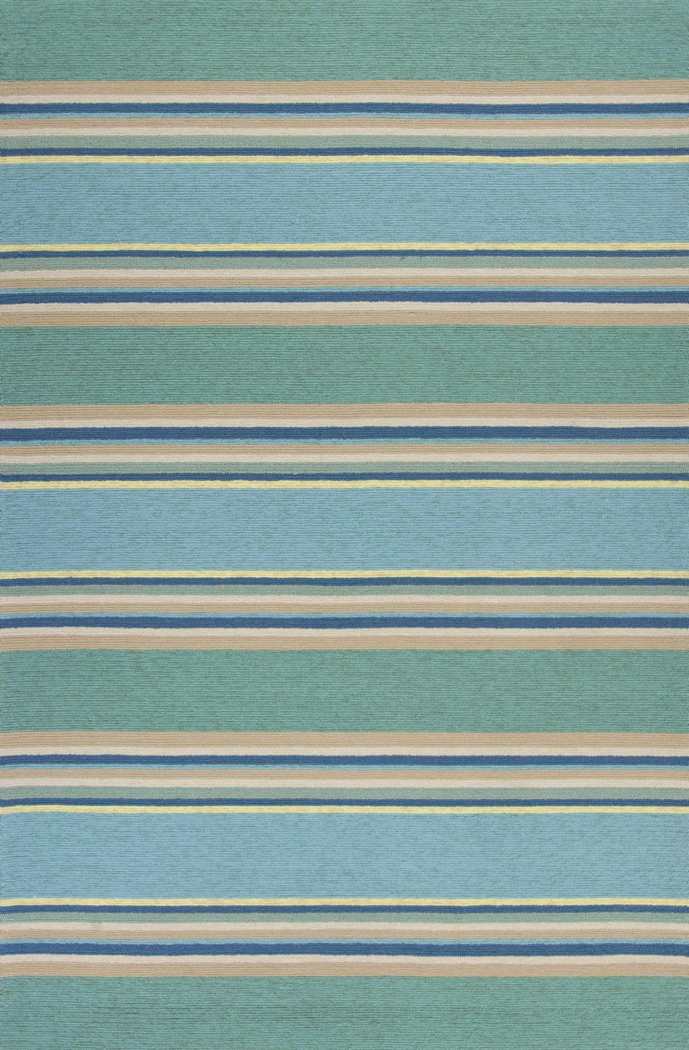 8X10 Ocean Blue Hand Hooked Uv Treated Awning Stripes Indoor Outdoor Area Rug