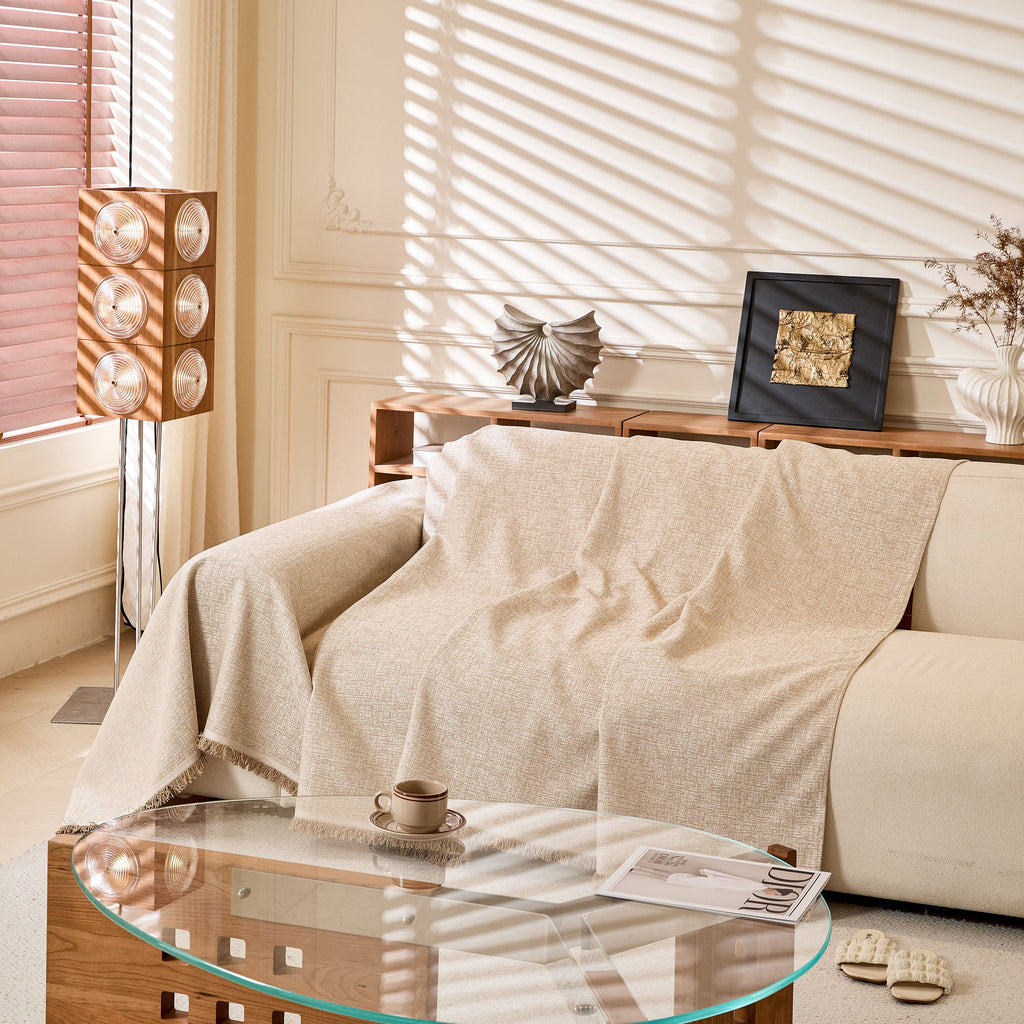 Linen-Look Textured Couch Throw Cover, Breathable Sofa Blanket & Furniture Protector