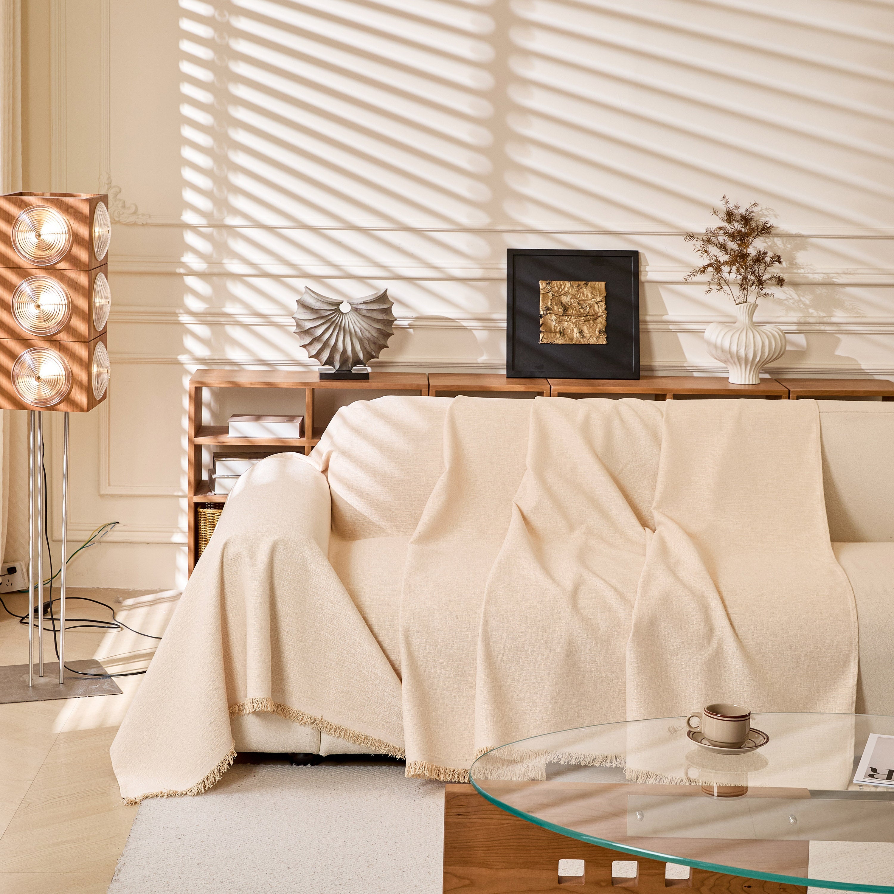 Linen-Look Textured Couch Throw Cover, Breathable Sofa Blanket & Furniture Protector