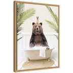 Sylvie Bear and Weasel in Palms Bathtub Framed Canvas by Amy Peterson