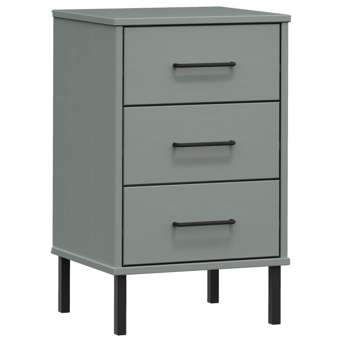 vidaXL Bedside Cabinet with Metal Legs Gray Solid Wood Pine OSLO