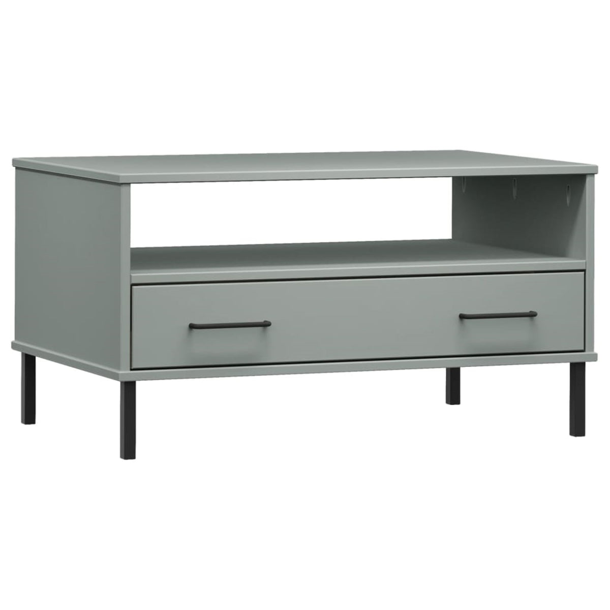 vidaXL Coffee Table with Metal Legs Gray 33.5''x19.7''x17.7'' Solid Wood OSLO