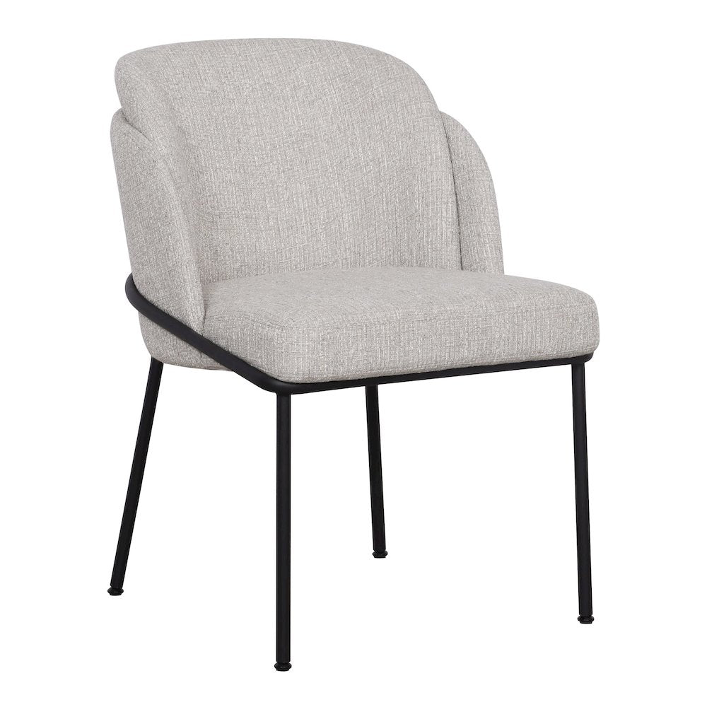 Slub Weave Fabric Dining Chair with Black Metal legs, Light Gray, Set of 2