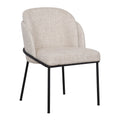 Slub Weave Fabric Dining Chair with Black Metal legs, Brown Cream, Set of 2