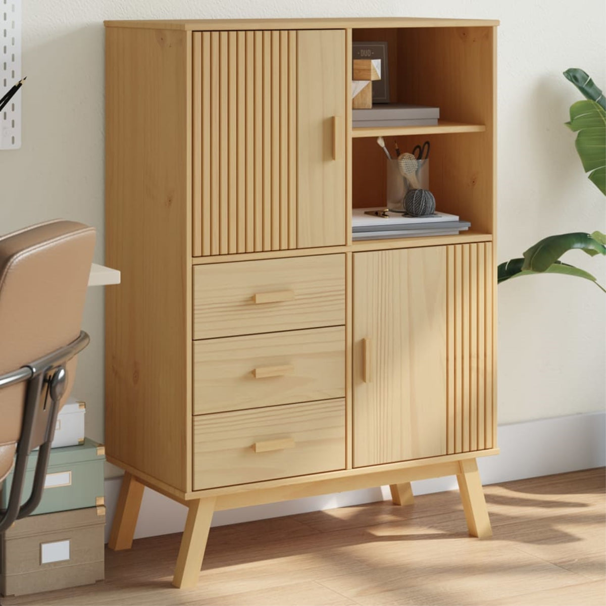 vidaXL Highboard OLDEN Brown 33.5''x16.9''x49.2'' Solid Wood Pine