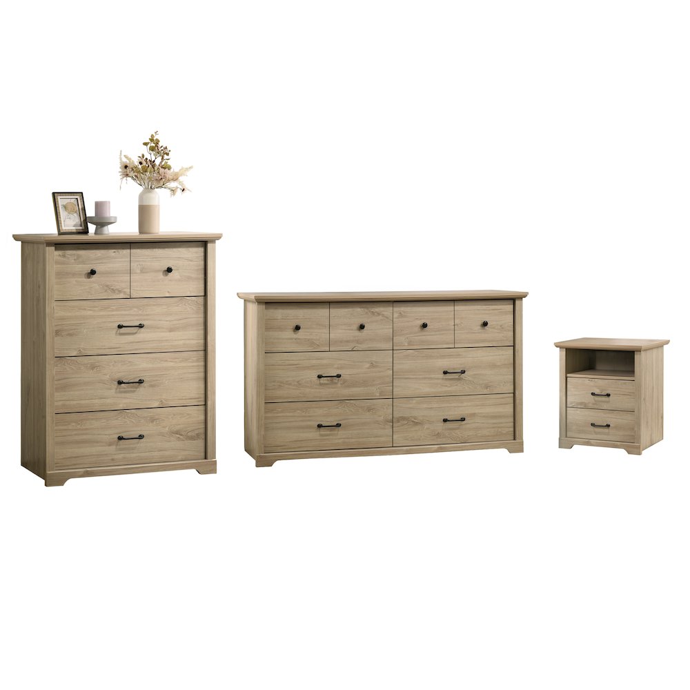 3Piece Light Oak Bedroom Set with 6Drawer Dresser, 4Drawer Chest & Nightstand
