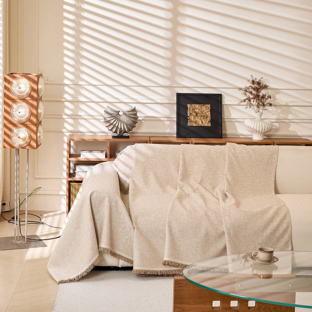 Linen-Look Textured Couch Throw Cover, Breathable Sofa Blanket & Furniture Protector