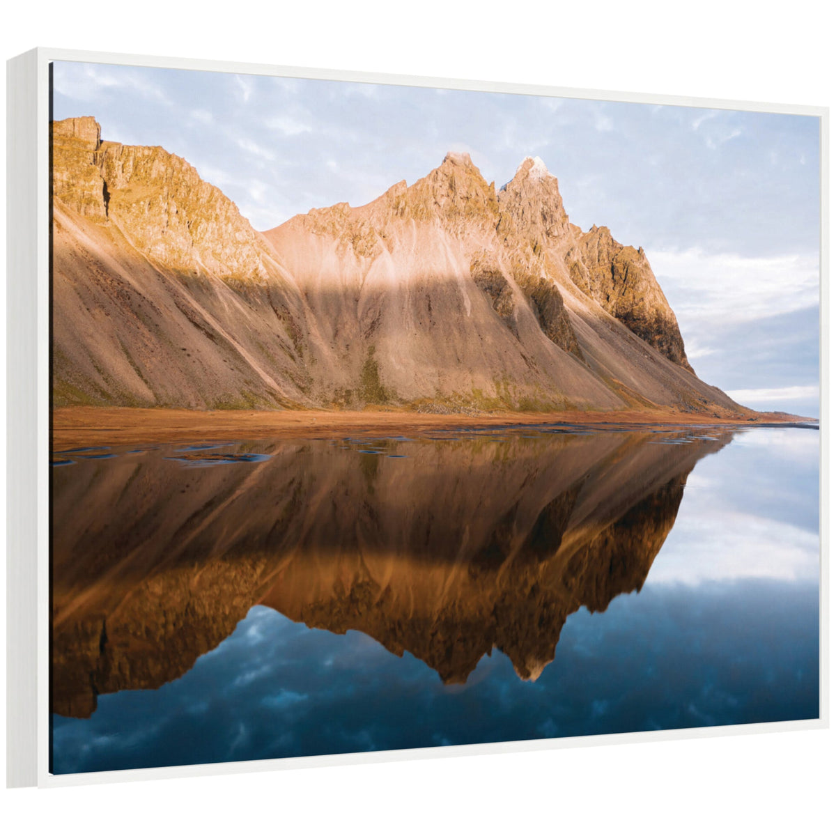 Sylvie Mountain Reflection in Iceland during Sunset Framed Canvas by Michael Schauer