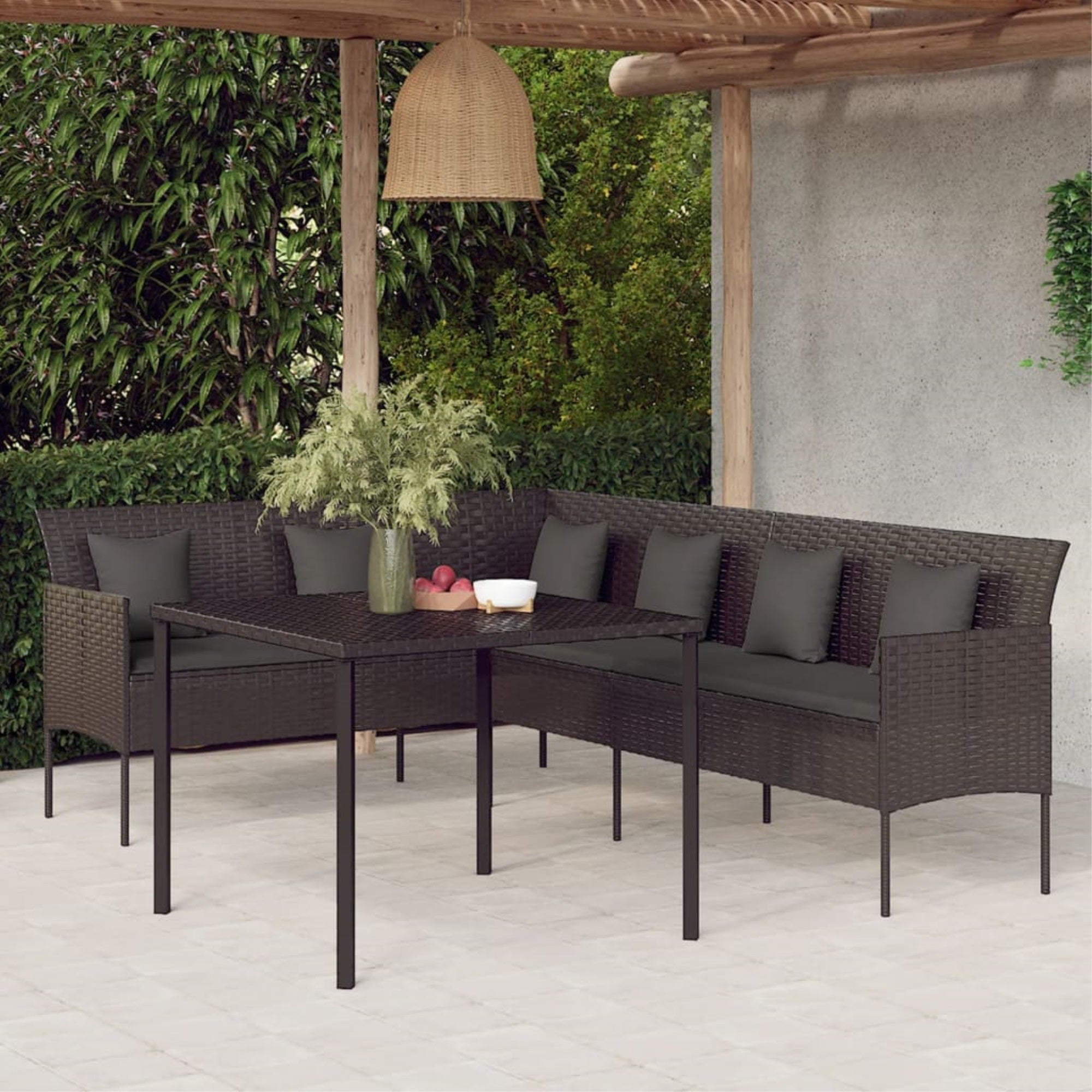 vidaXL 2 Piece Patio Dining Set with Cushions Black Poly Rattan