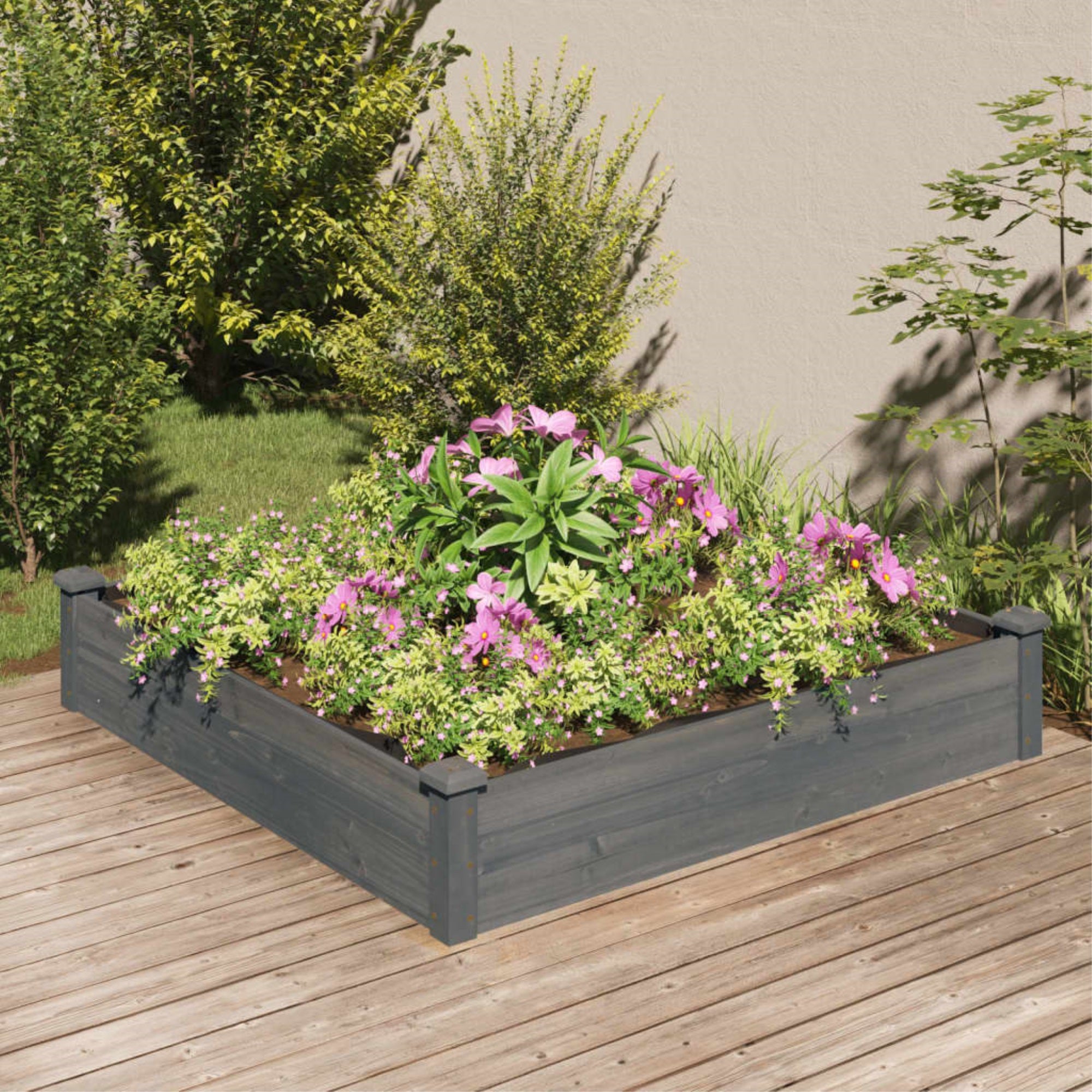 vidaXL Garden Raised Bed with Liner Gray 47.2''x47.2''x9.8'' Solid Wood Fir